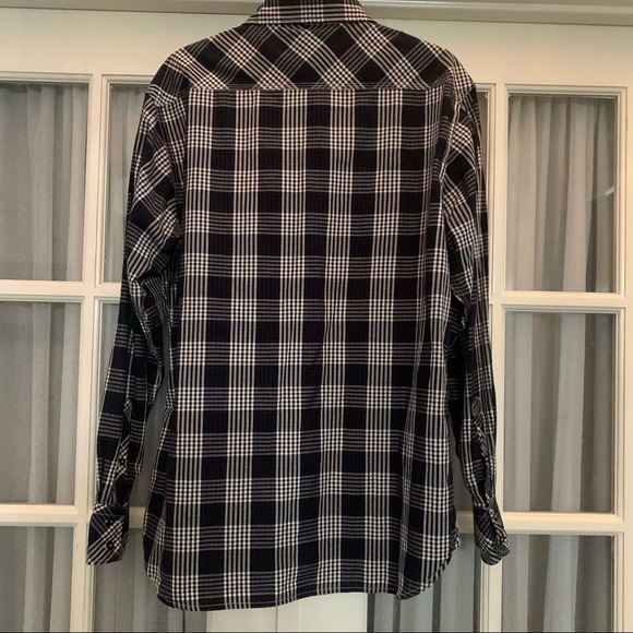 SUPER BAD SHIRT CO navy and black plaid long sleeve button-down shirt Size L - Picture 10 of 15